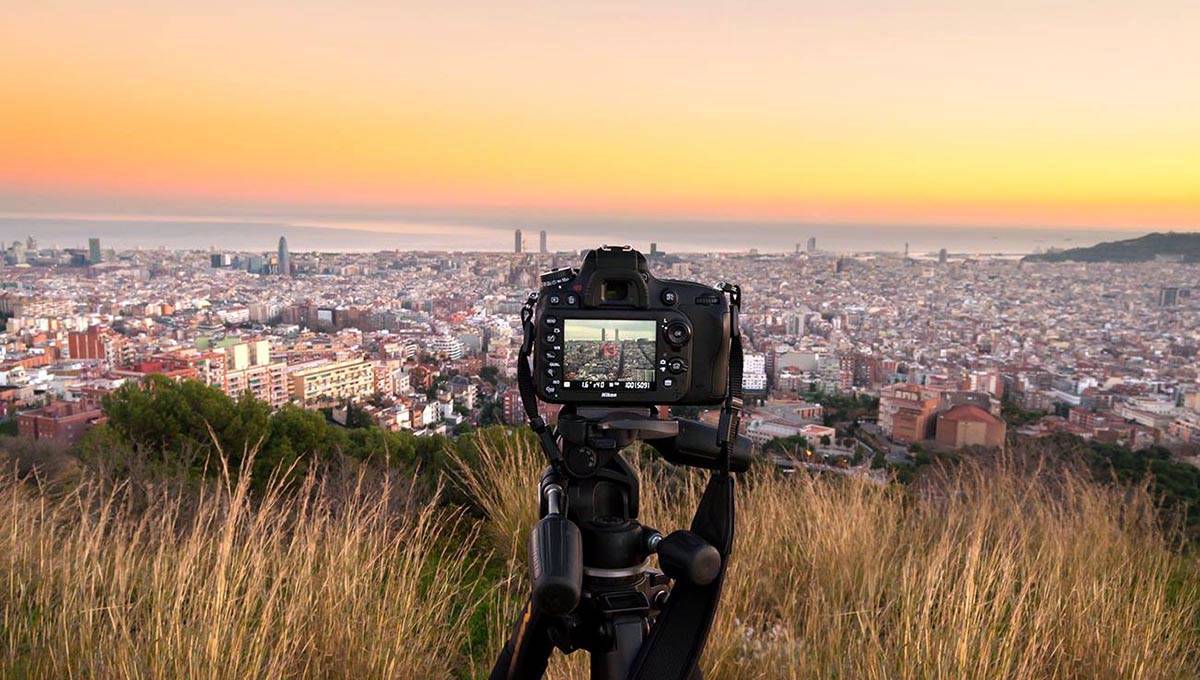 Barcelone panorama vu à travers un appareil reflex