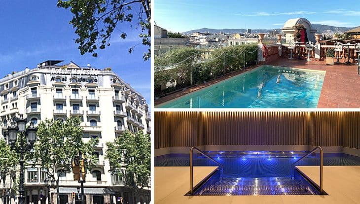 Hotels de luxe à Barcelone: façade du Majestic, spa du seventy, piscine du Palace