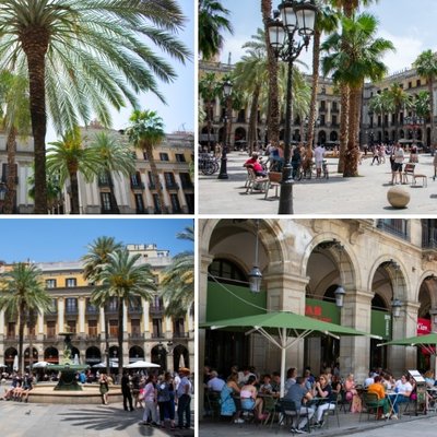 Palmiers et arcades de la place Reial, Barcelone